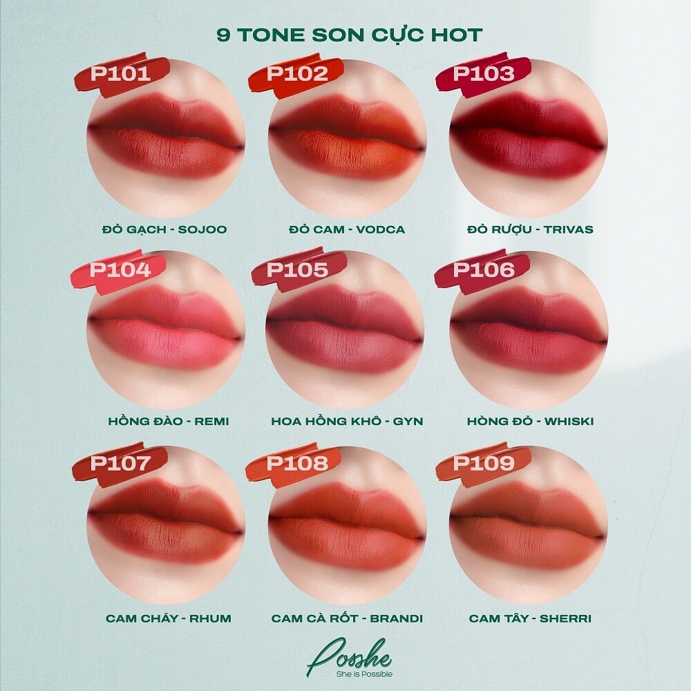 Son Siêu Lì 2 Đầu POSSHE P101 - Đỏ Gạch Bền Màu