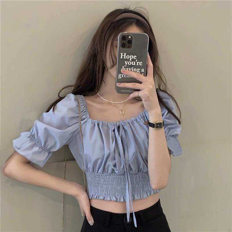 ÁO CROPTOP NHÚN TAY BÍ NƠ A55