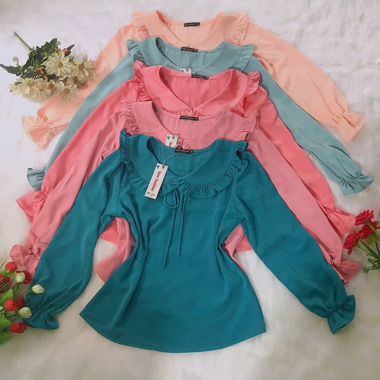 Áo Kiểu Nữ Công Sở Tay Dài Dún Bèo