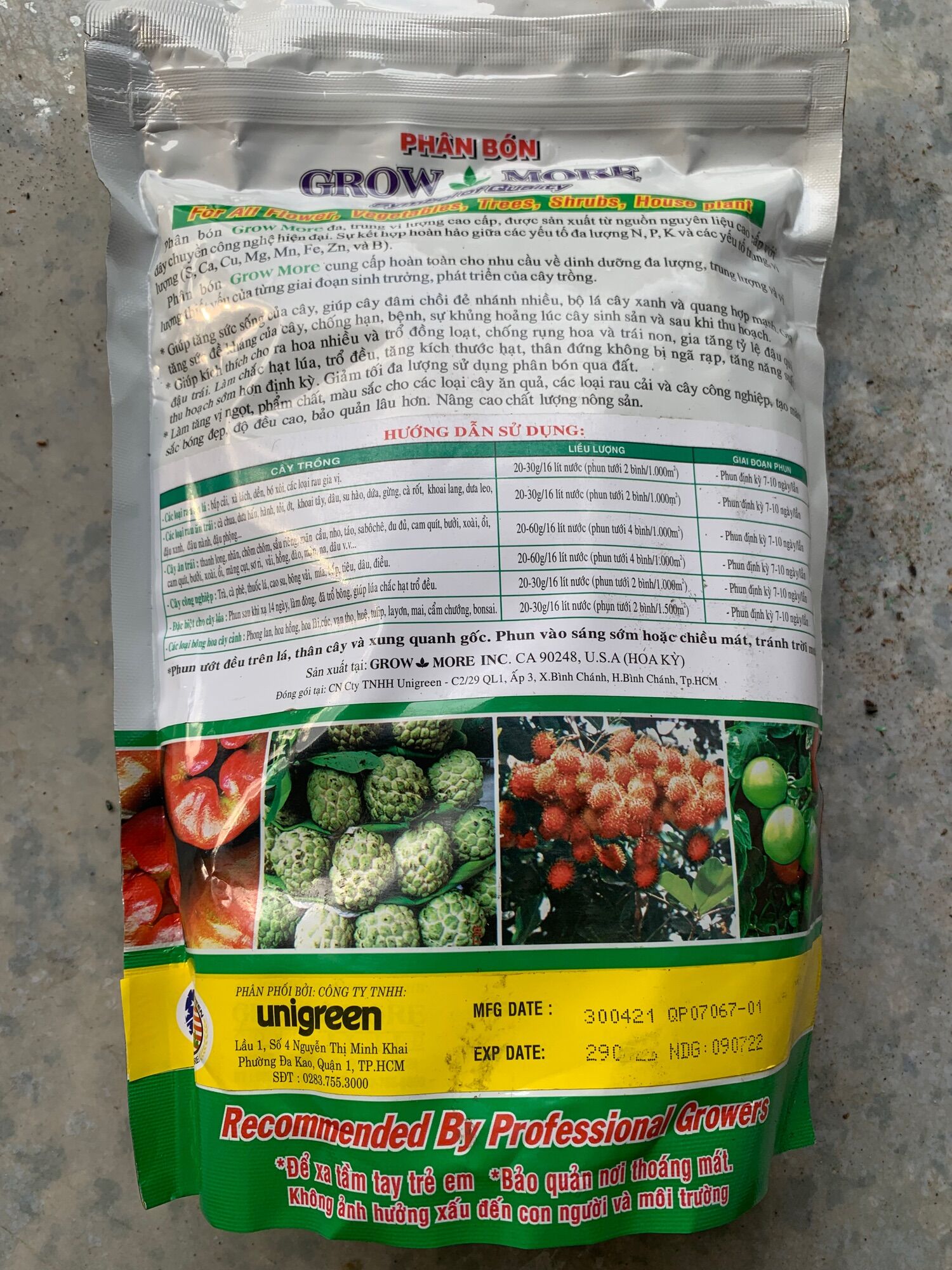 Phân bón lá 30-10-10+TE Growmore gói 1kg