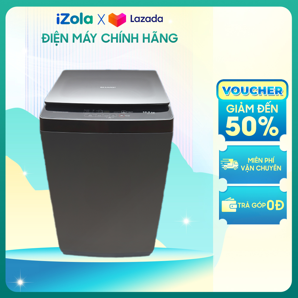 Máy giặt Sharp 10 kg ES-Y100HV-S - Hệ thống thác nước thông minh 3 chiều - Nắp kính cường lực - Lồng giặt chất liệu thép không gỉ