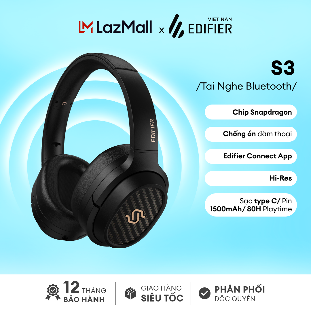 Tai nghe chụp tai Bluetooth V5.2  EDIFIER S3 | Thời gian hoạt động lên đến 80h | Cài đặt EQ tùy chỉnh | Bảo Hành 12 Tháng