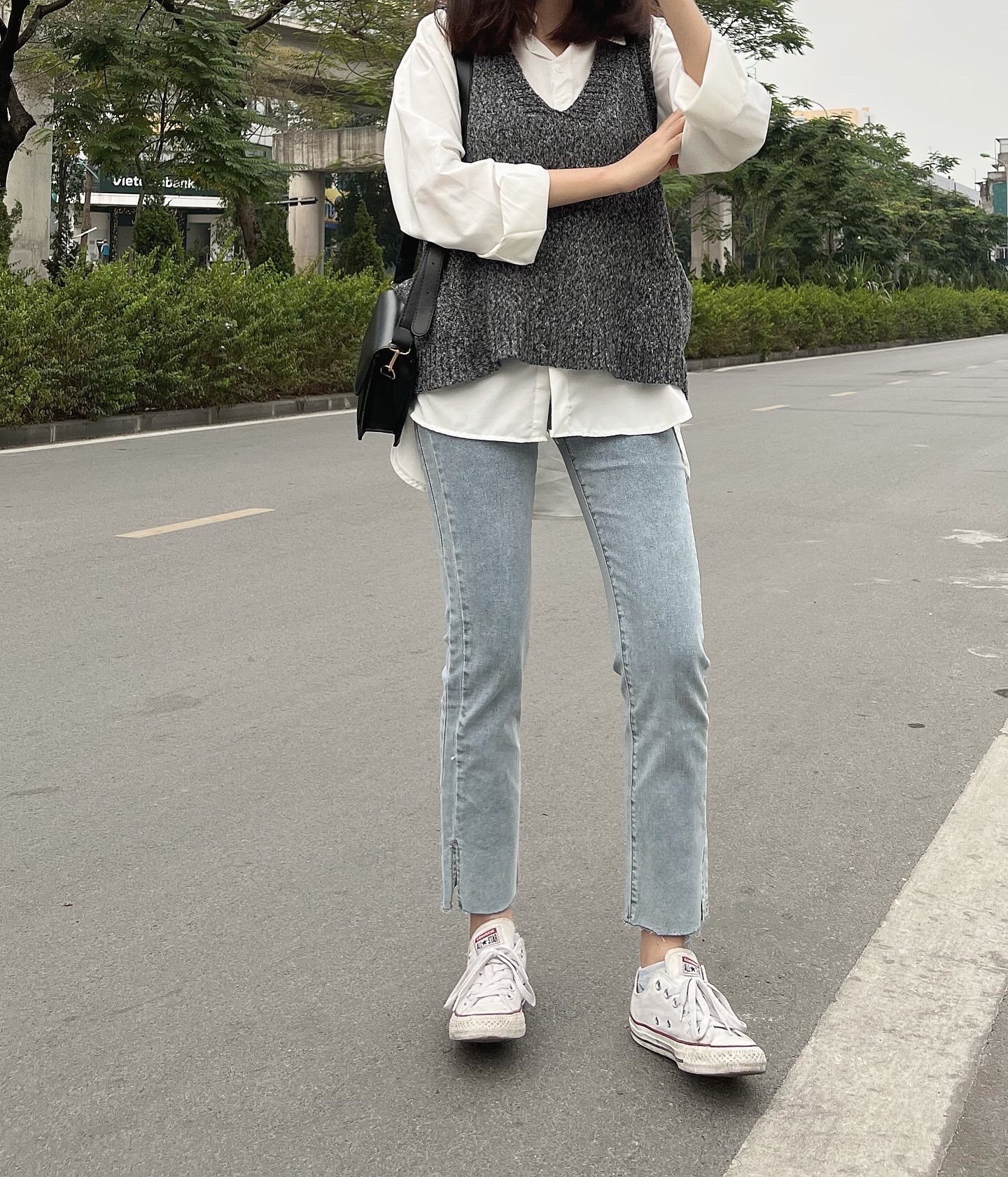 Quần skinny suông xẻ gấu S080