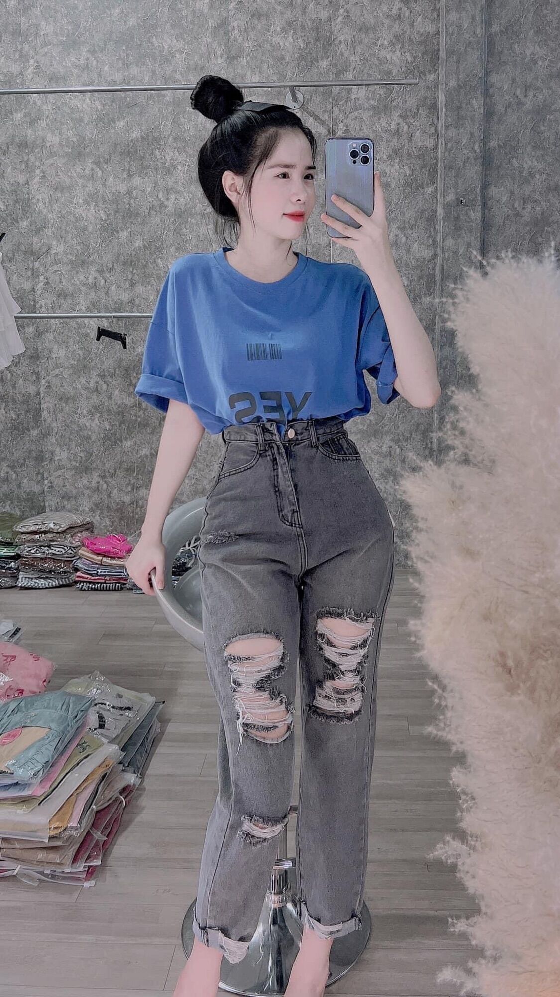Quần bagyy rách cạp cao hàng đẹp