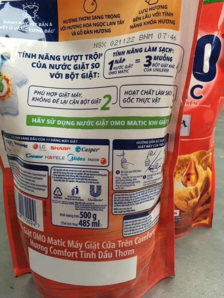 Nước giặt omo matic túi 500g(set 3 gói)