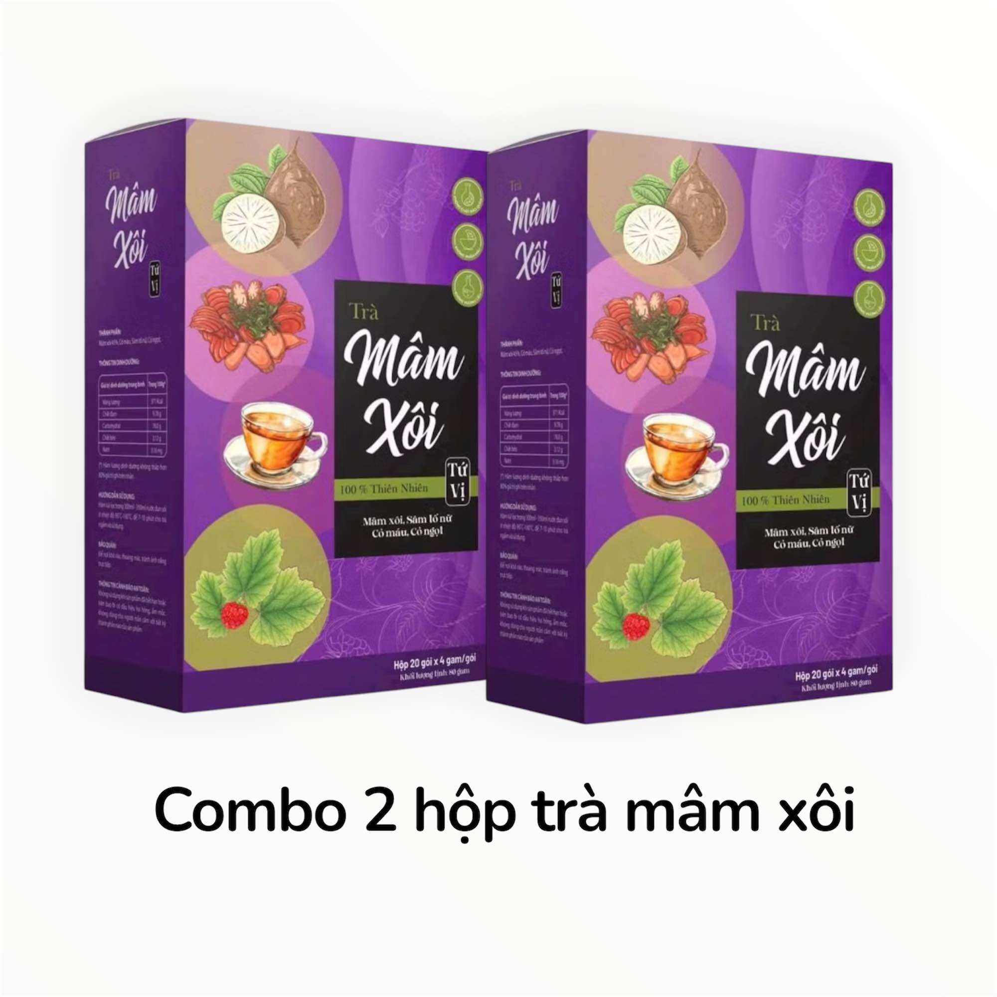 Combo 2 hộp trà mâm xôi sâm tố nữ trà mâm xôi mộc tâm hộp 20 gói
