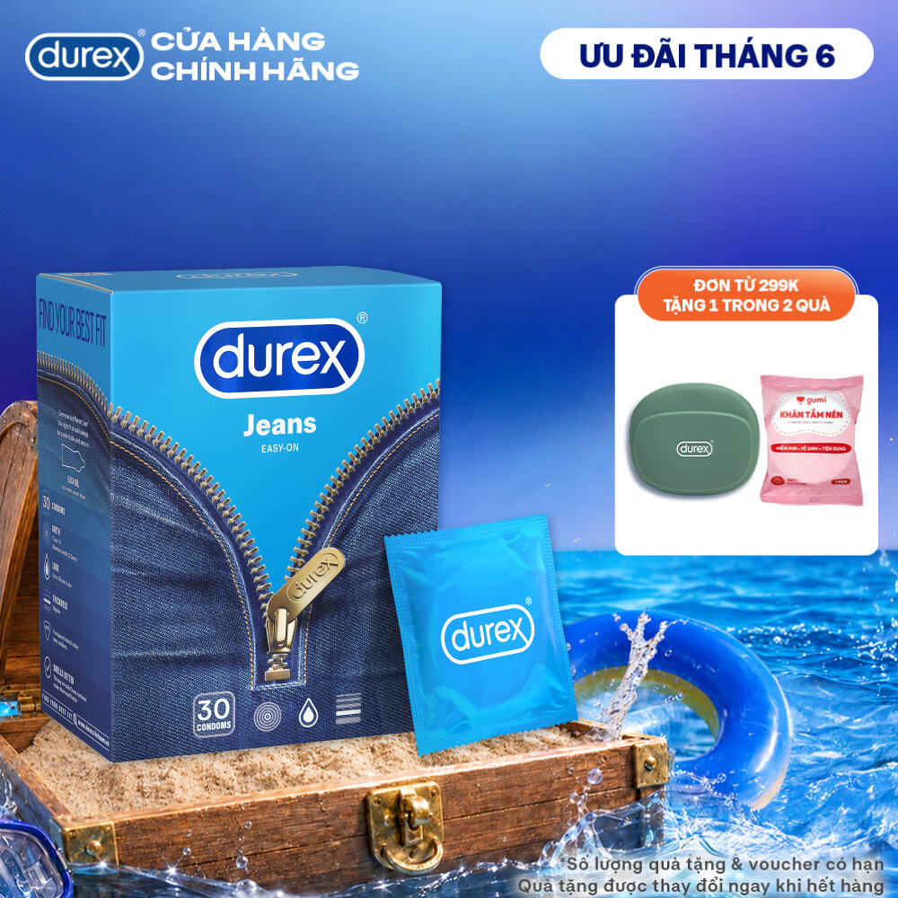 [ĐỘC QUYỀN] Bao cao su Durex Jeans cơ bản, bôi trơn, size 52.5mm, hộp 30 bao