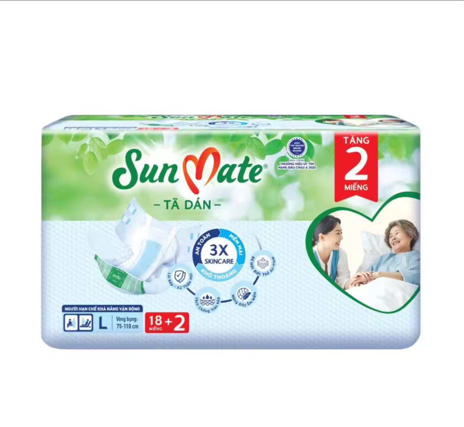 Mẫu Mới - Tã dán Sunmate L18 +2 (20 Miếng) (Mẫu Mới Của Sunmate ML18) - Tã người lớn Sunmate- Date m