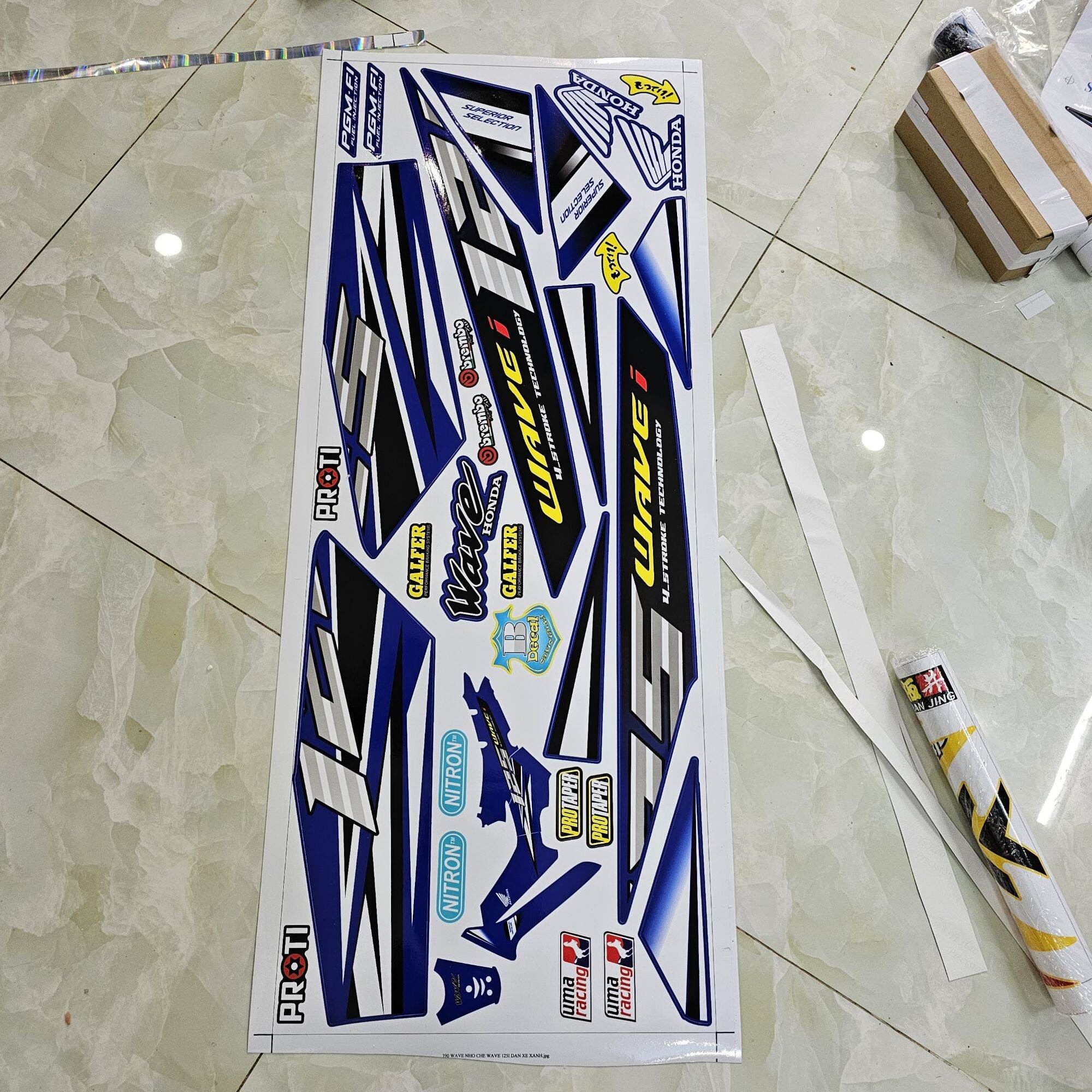 Tem xe wave nhỏ chế wave 125 dán xe xanh