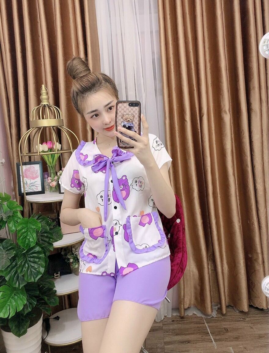 [HCM]Đồ Bộ Lụa Ngắn Tiểu Thư Mặc Nhà Nữ - M12