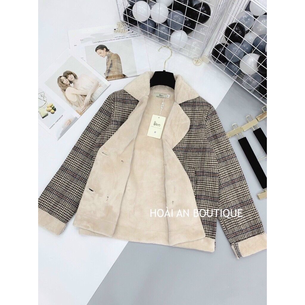 [XẢ KHO] Áo Dạ Kẻ cổ vest lót lông cao cấp ( Video shop quay thật )
