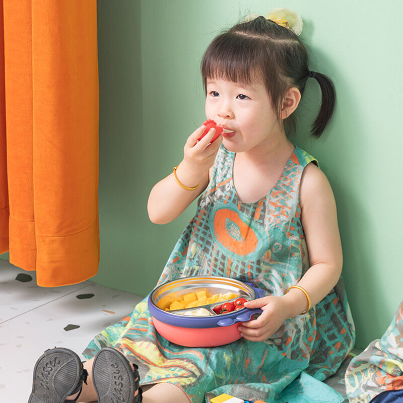Đĩa ăn trẻ em bằng thép không gỉ bộ đồ ăn trẻ em trẻ sơ sinh bát ăn dặm giữ nhiệt bơm nước bộ đồ ăn hoạt hình chia ngăn dạng khay hút