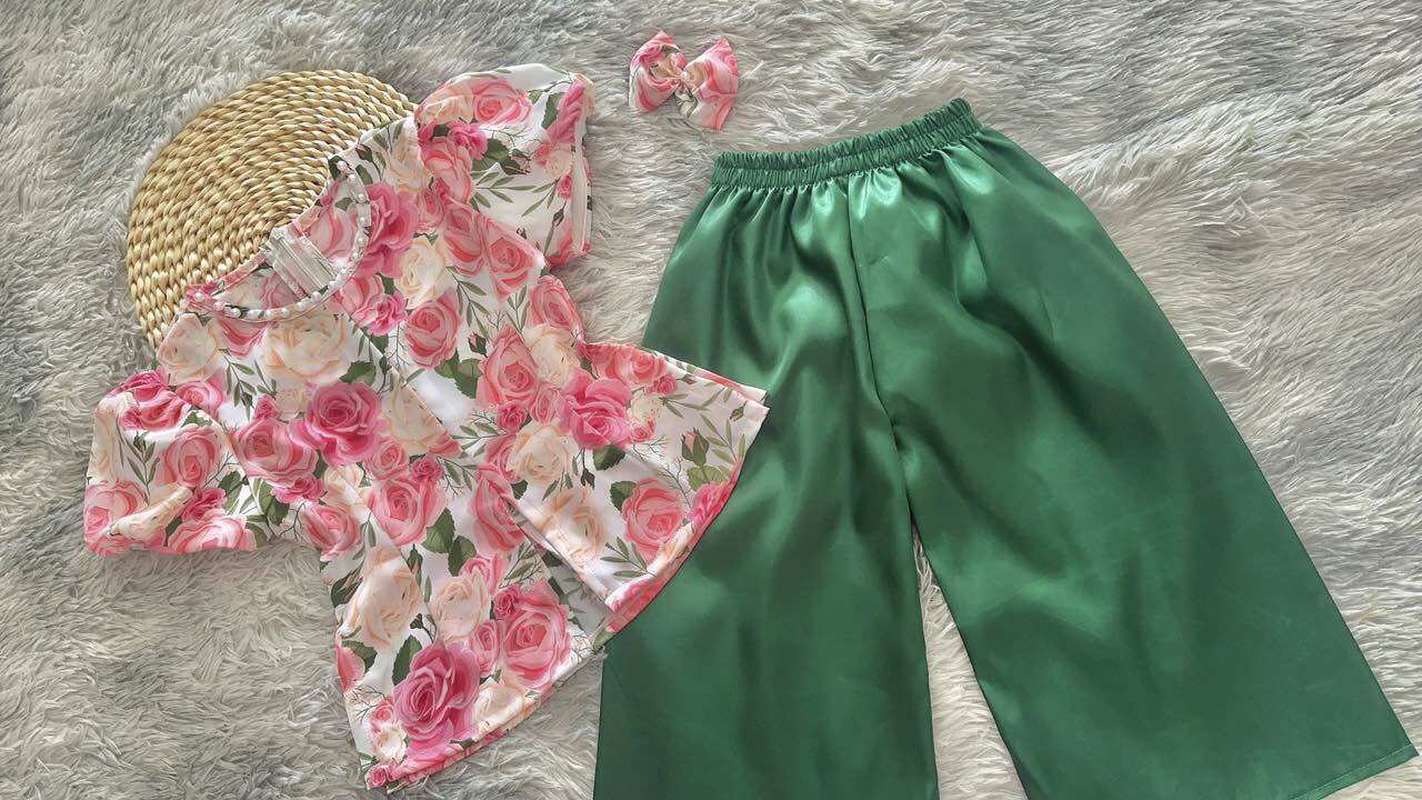 Set Bà Ba Hoa Hồng Kèm Cài Tóc Xinh Cho Bé