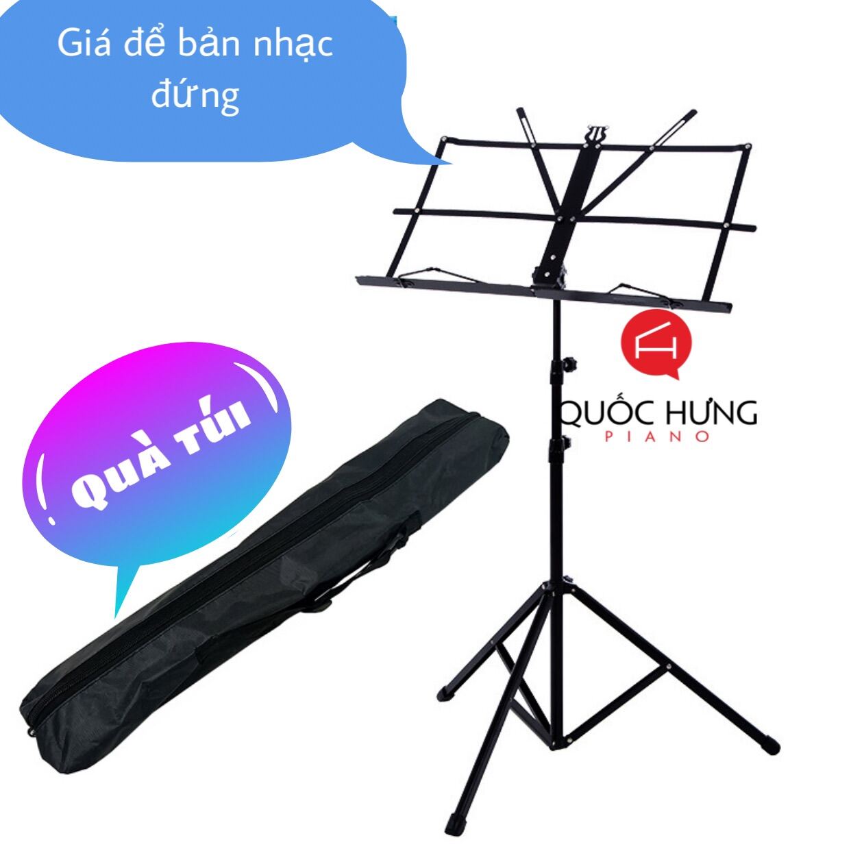 Giá để bản nhạc đứng cho guitar, piano và các loại nhạc cụ, có điều chỉnh độ cao, nhỏ gọn, dễ xếp, tặng kèm túi đựng