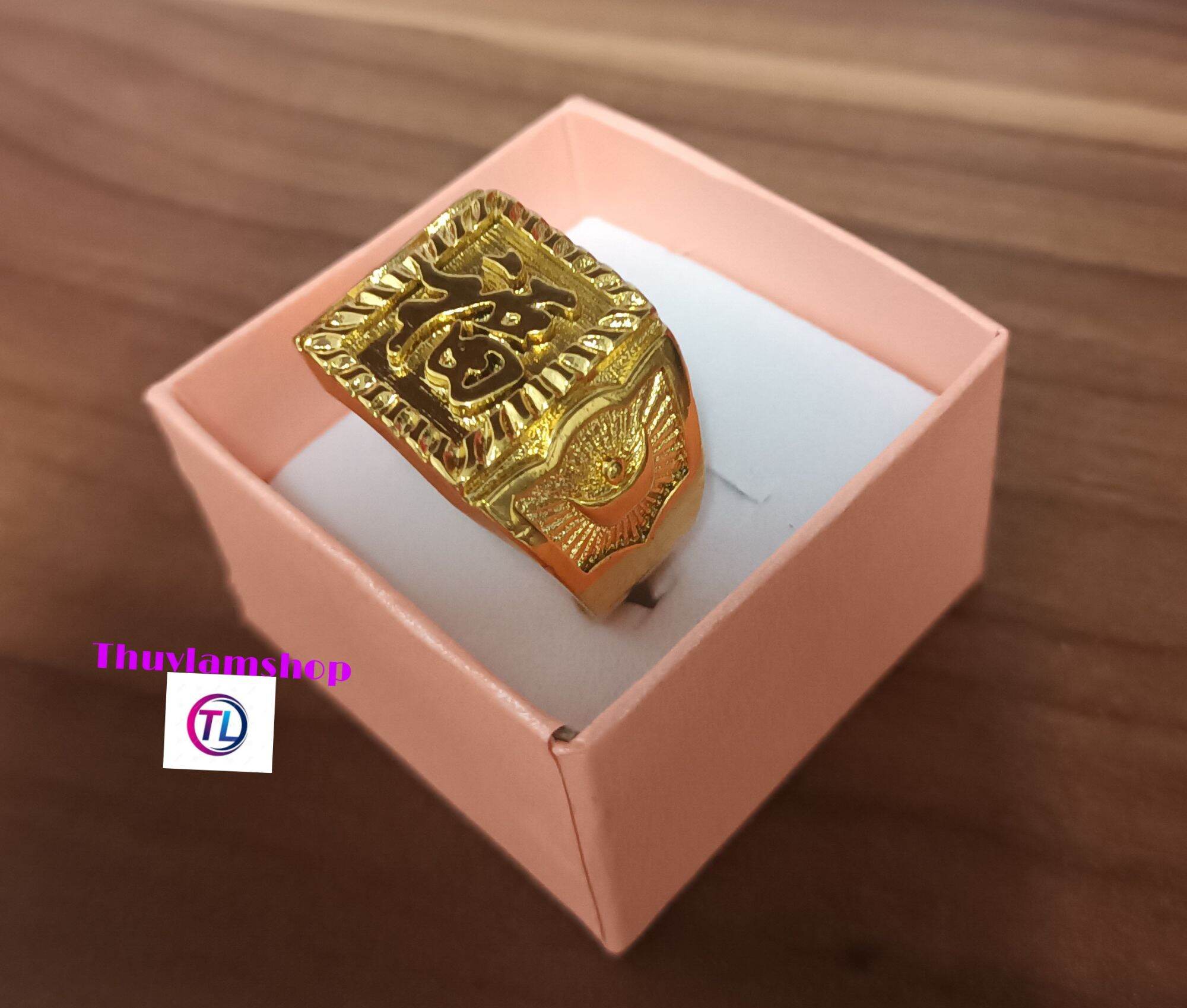 Nhẫn nam in chữ Phúc và thỏi vàng tài lộc may mắn hạnh phúc phụ kiện thời trang thanh lịch sang trọn
