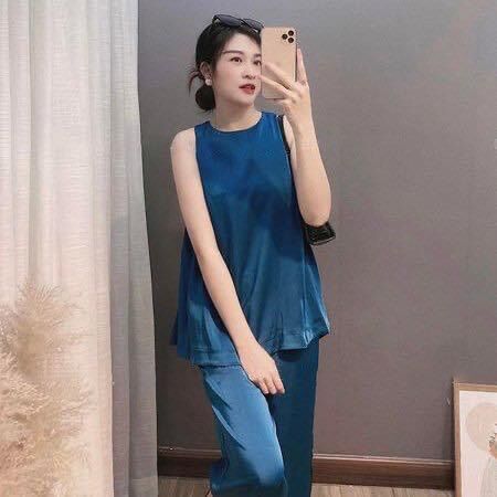 Set đồ bộ lụa sát nách quần dài khoét lưng
