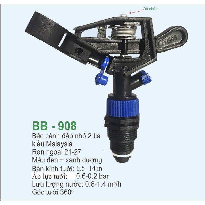 Béc tưới cánh đập bb 908 kiểu malaysia 2 tia ren ngoài 21-27