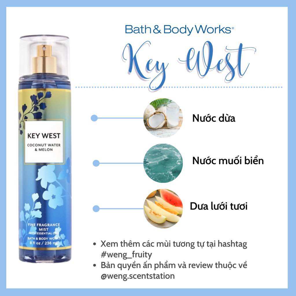 Xịt body mist Bath and Body Works Key West 236ml