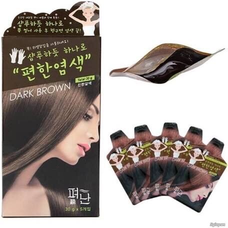 [HCM]Hộp 5 Gói Thuốc Nhuộm Tóc Thảo Dược Dyeing Pyeonan Hàn Quốc - Màu Nâu Đen cao cấp