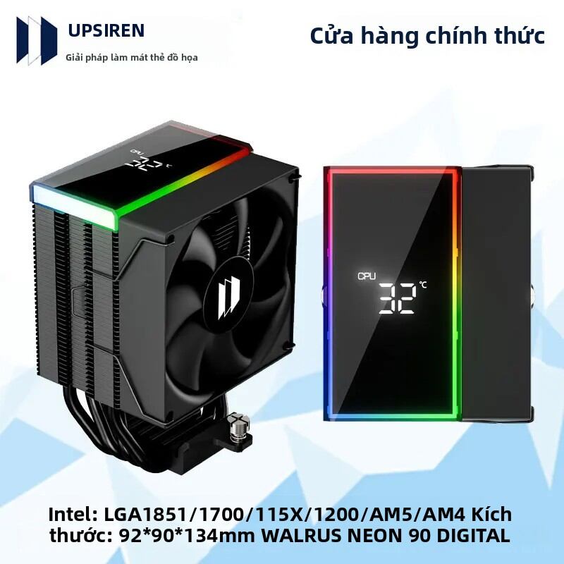 Bộ Tản Nhiệt Làm Mát Không Khí CPU UPSIREN WALRUS NEON 90 Với Màn Hình Kỹ Thuật Số ARGB Hỗ Trợ Cho LGA1851/1700/115X/AM5/AM4 Giá 790,000 Đồng*Miễn phí vận chuyển