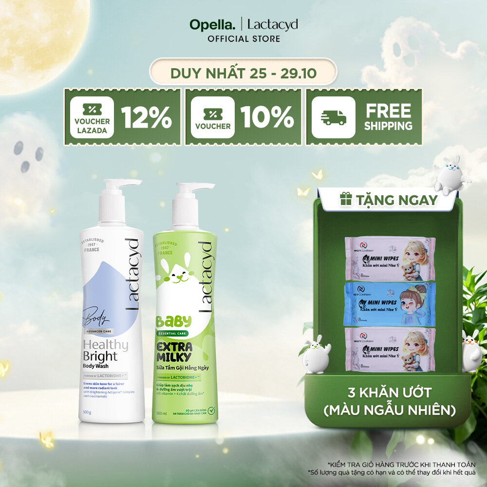Bộ 1 Sữa tắm Lactacyd Healthy Bright làm đều màu da, mang lại làn da sáng khỏe, rạng rỡ và tự tin + 1 Sữa Tắm Gội Trẻ Em Lactacyd Milky Bảo Vệ, Nuôi Dưỡng Da và Tóc Bé Vượt Trội 500ml Cho Bé