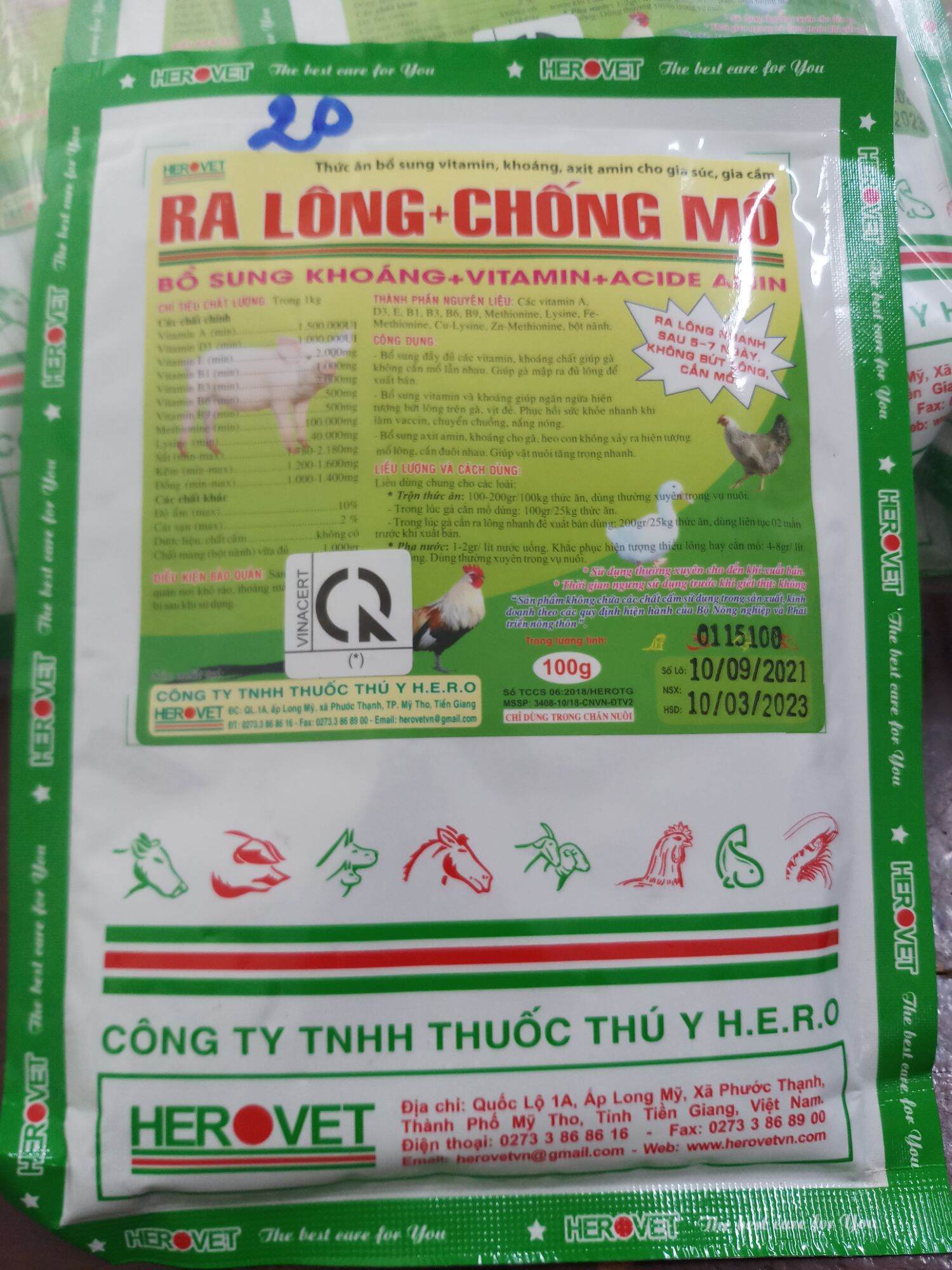 Ra lông chống mổ 100 gram trộn ăn