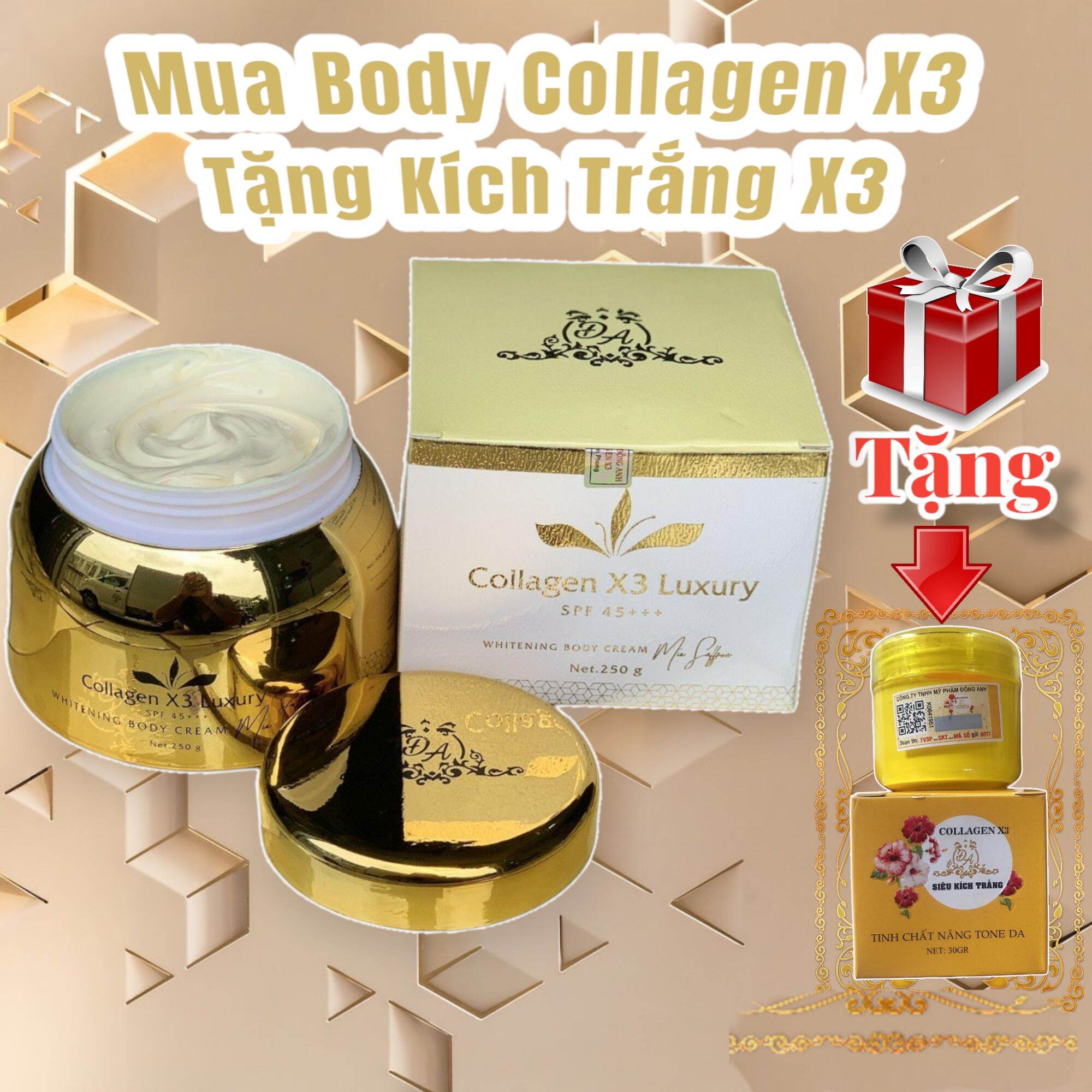 [TẶNG QUÀ] [chính hãng] Kem Body Collagen X3 Luxury - Tặng Kích Trắng Collagen X3