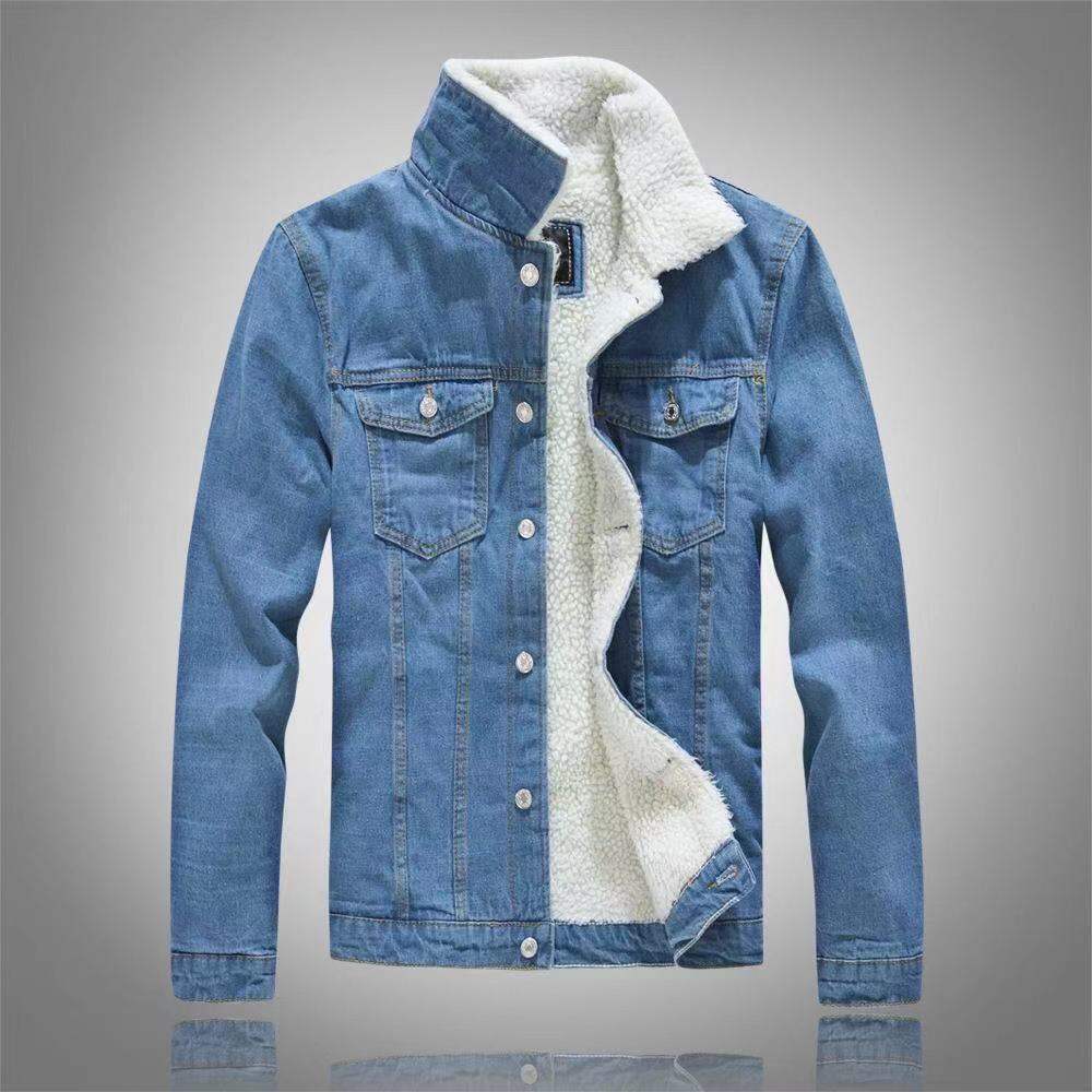 Áo Khoác Bò Dày Dặn Lót Lông Mùa Đông Áo Jacket Lông Cừu Nam Điển Trai Trào Lưu Tôn Dáng Phong Cách Hàn Quốc Cho Nam Áo Kiểu Nhật Thương Hiệu Sành Điệu