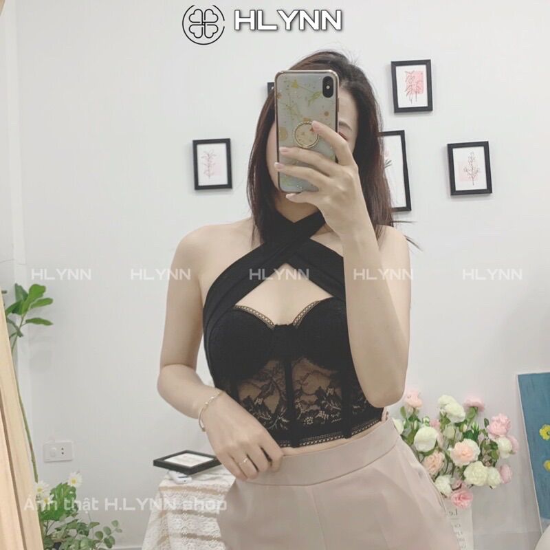 M169 Áo corset ren phối nơ lụa satin mặc 2 kiểu