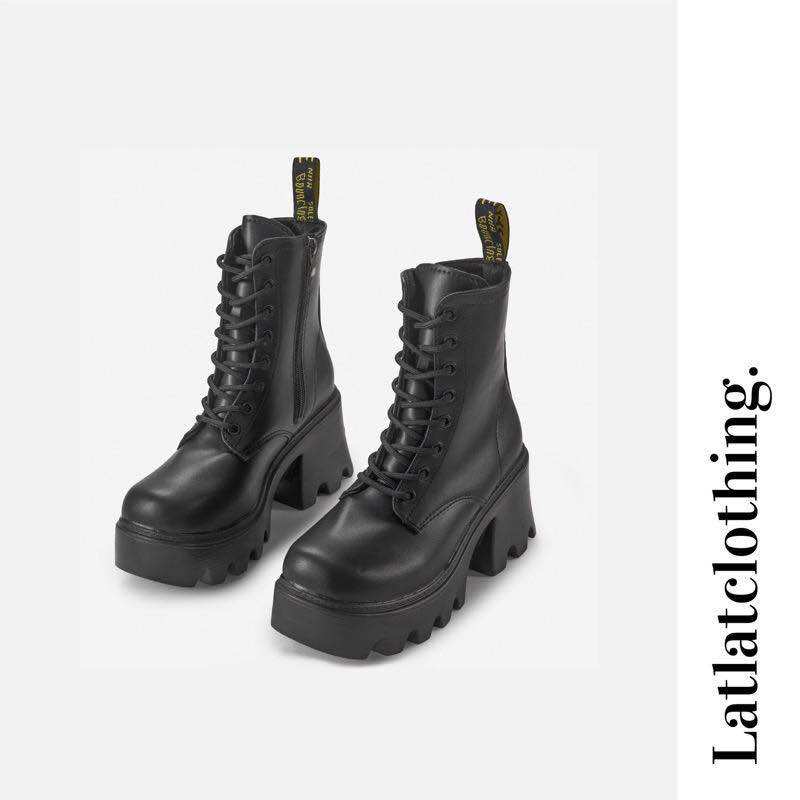 Giày boot chiến binh siêu ngầu đế cao 9cm cổ cao 15cm cá tính - Giày bốt đế răng cưa khoá kéo trời trang dành cho nữ