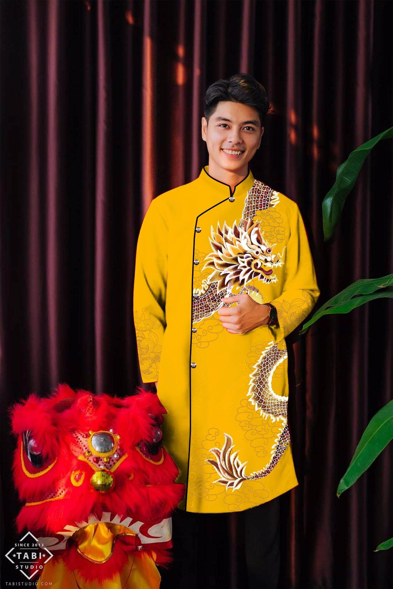áo dài cách tân nam . vải gấm thương hải