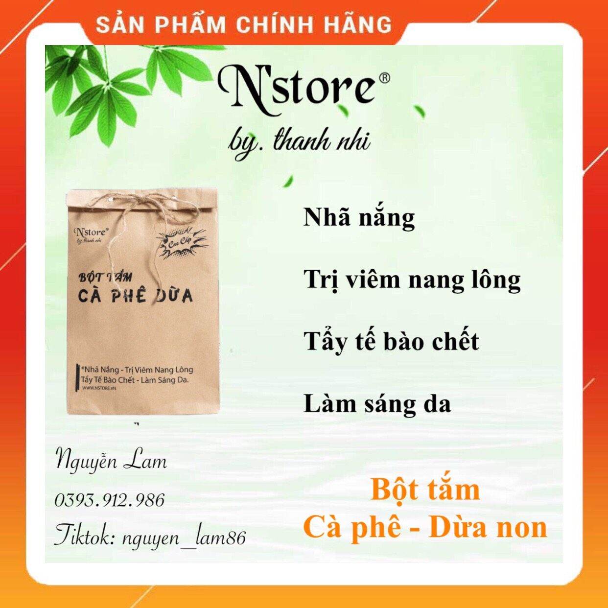(Quà Cực Sốc Dây buộc Tóc 9k) Bột Tắm Trắng Cà Phê Dừa