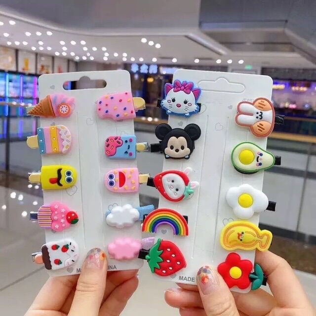Set 10 kẹp tóc hoạt hình đáng yêu cho bé
