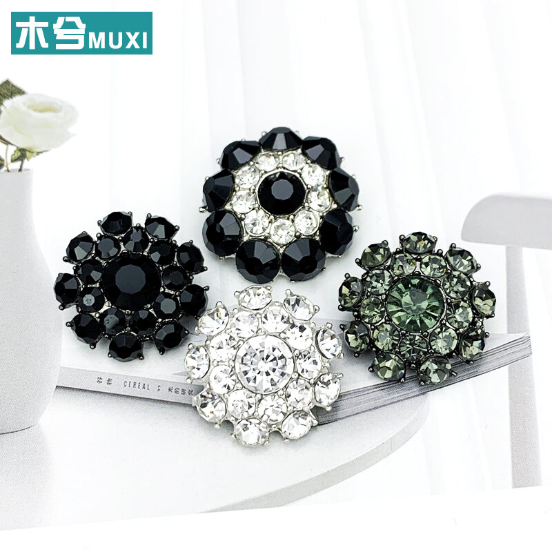 Nút Kim Loại Đính Đá Rhinestone Cao Cấp Nút Váy Nút Áo Sơ Mi Nút Trang Trí Màu Đen Nút Thủ Công DIY 