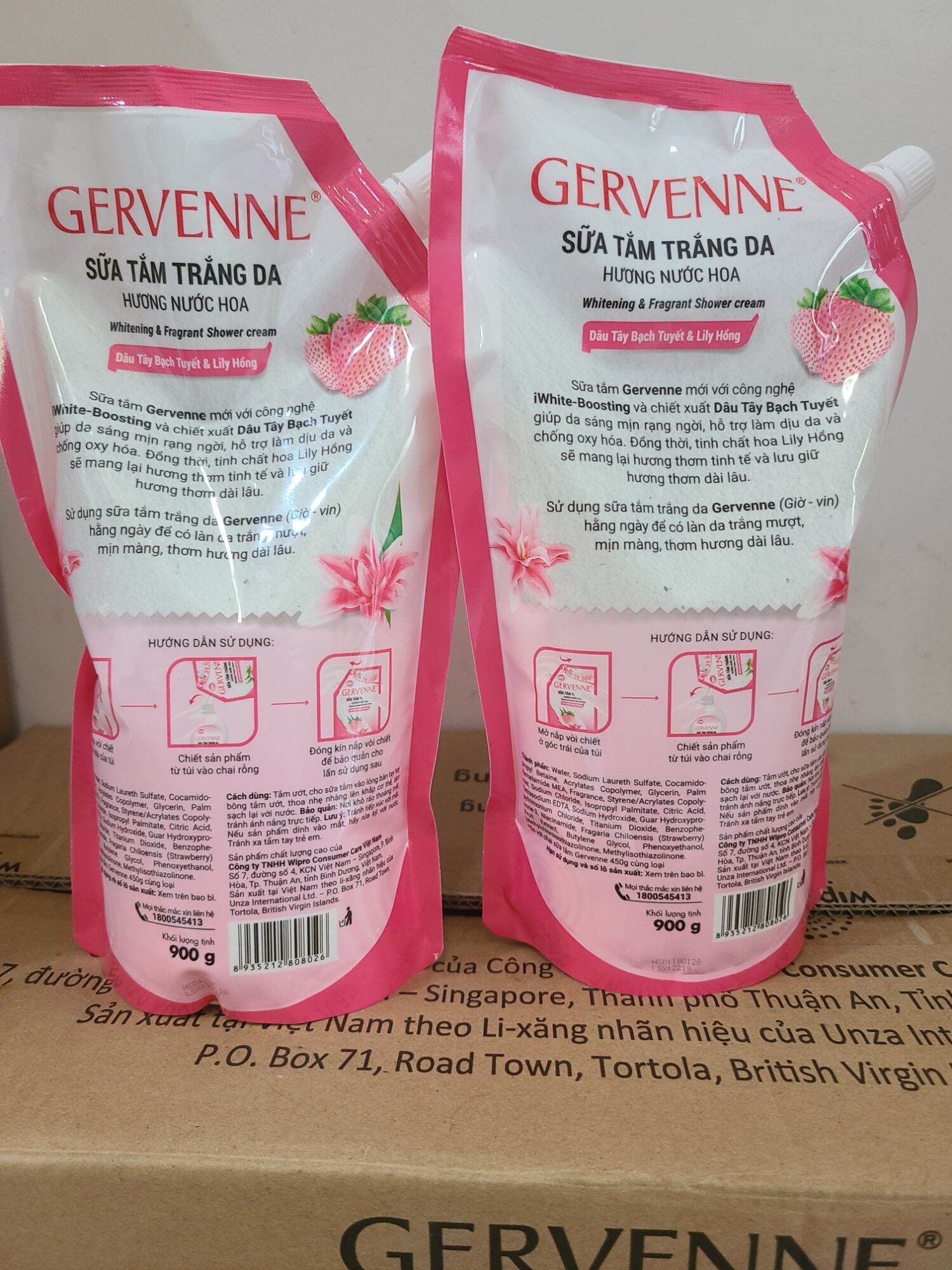 com bo 2 túi sữa tắm gervenne 900g