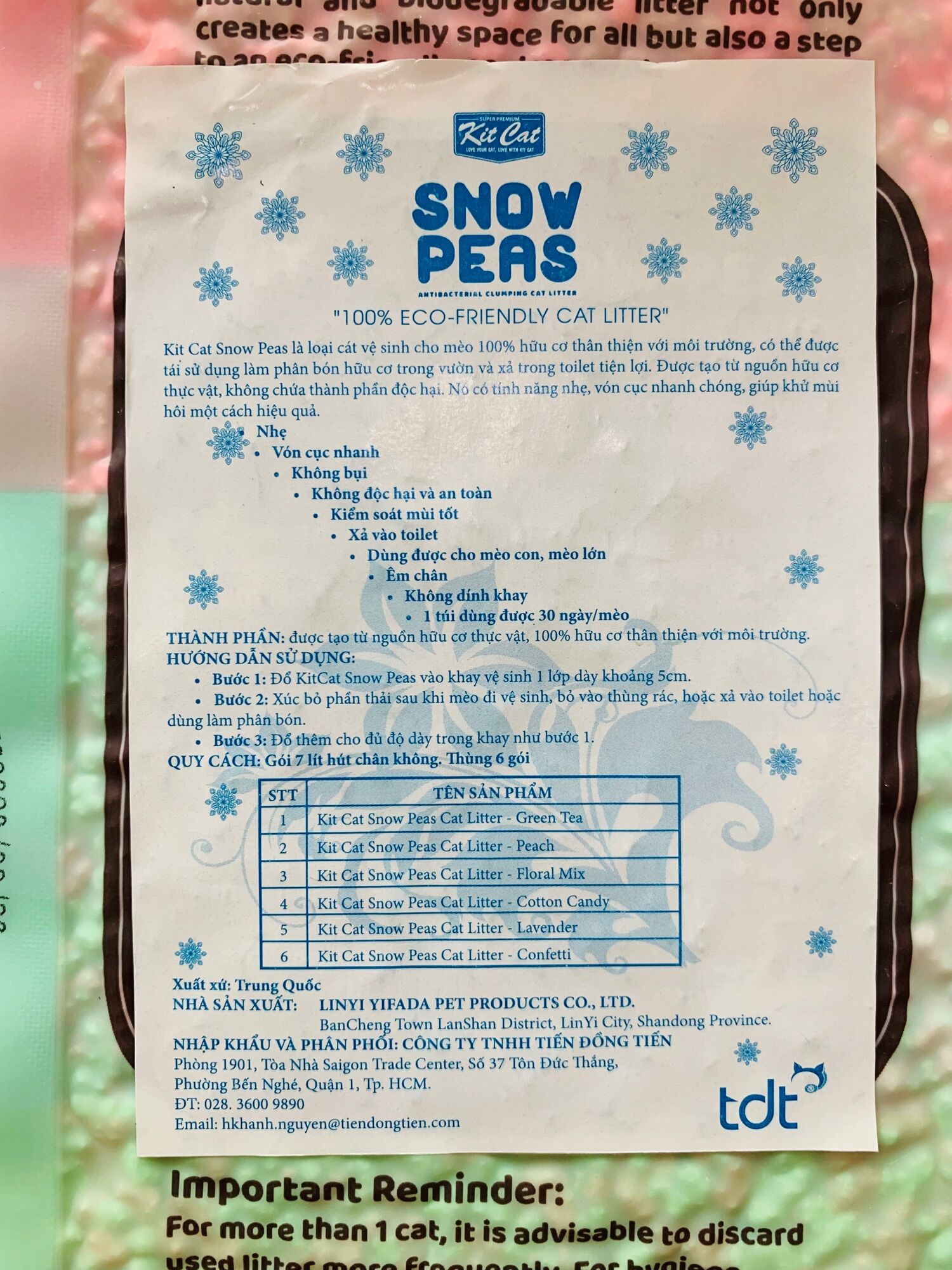 Cát vệ sinh cho mèo Snow Peas Kit Cat 7L (1,8kg)