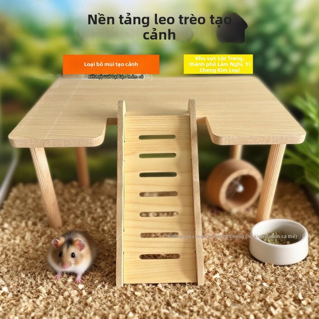 Lồng Gỗ Hai Tầng có Sàn và Nhà Ẩn cho Hamster