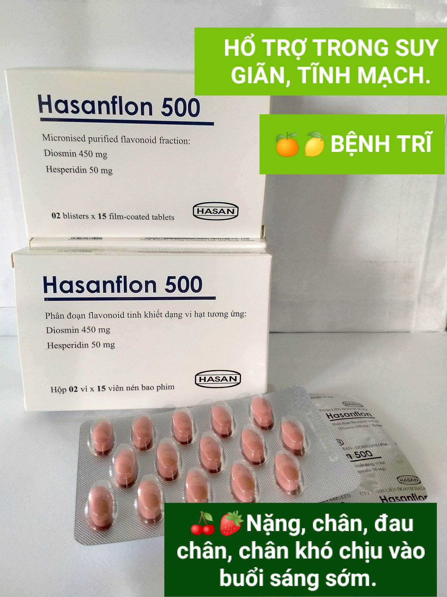 Hasanflon 500 Hộp 30 Viên Hổ Trợ Trong Suy Giãn Tĩnh Mạch Trĩ.