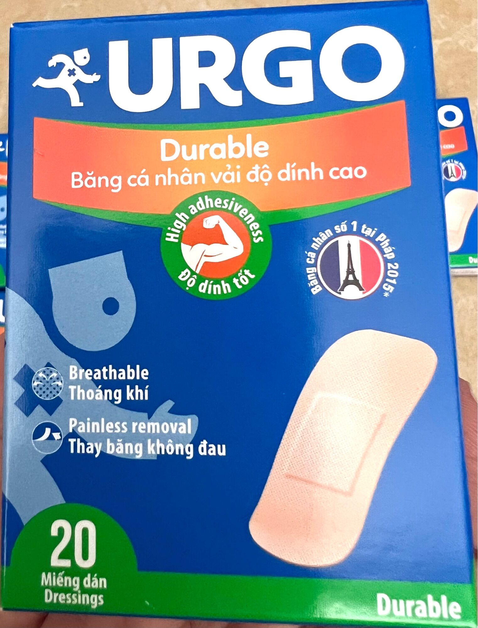 BĂNG CÁ NHÂN URGO DURABLE ĐỘ DÍNH CAO HỘP 20m