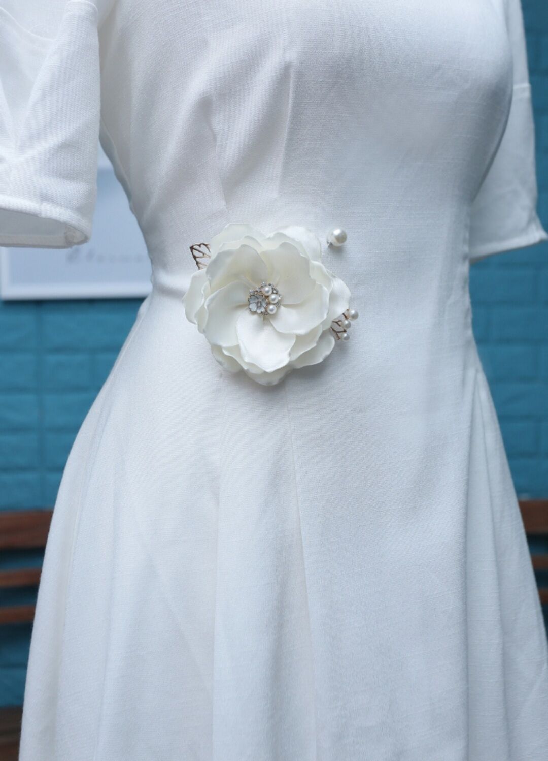 Hoa cài áo handmade bông hoa nhài lụa gấm mềm mịn
