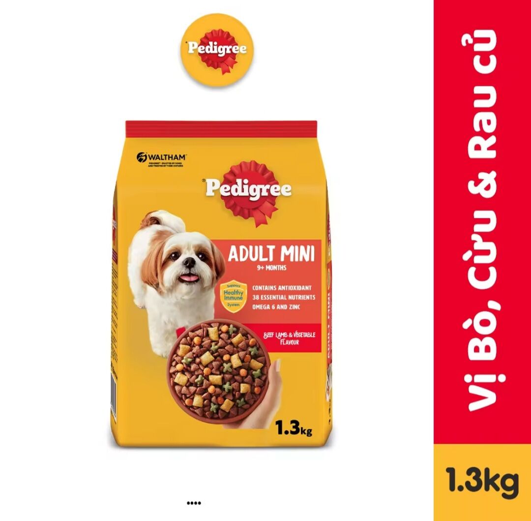 Thức ăn cho chó hạt Mini Pedigree vị Bò, Cừu và rau củ 1.3 kg