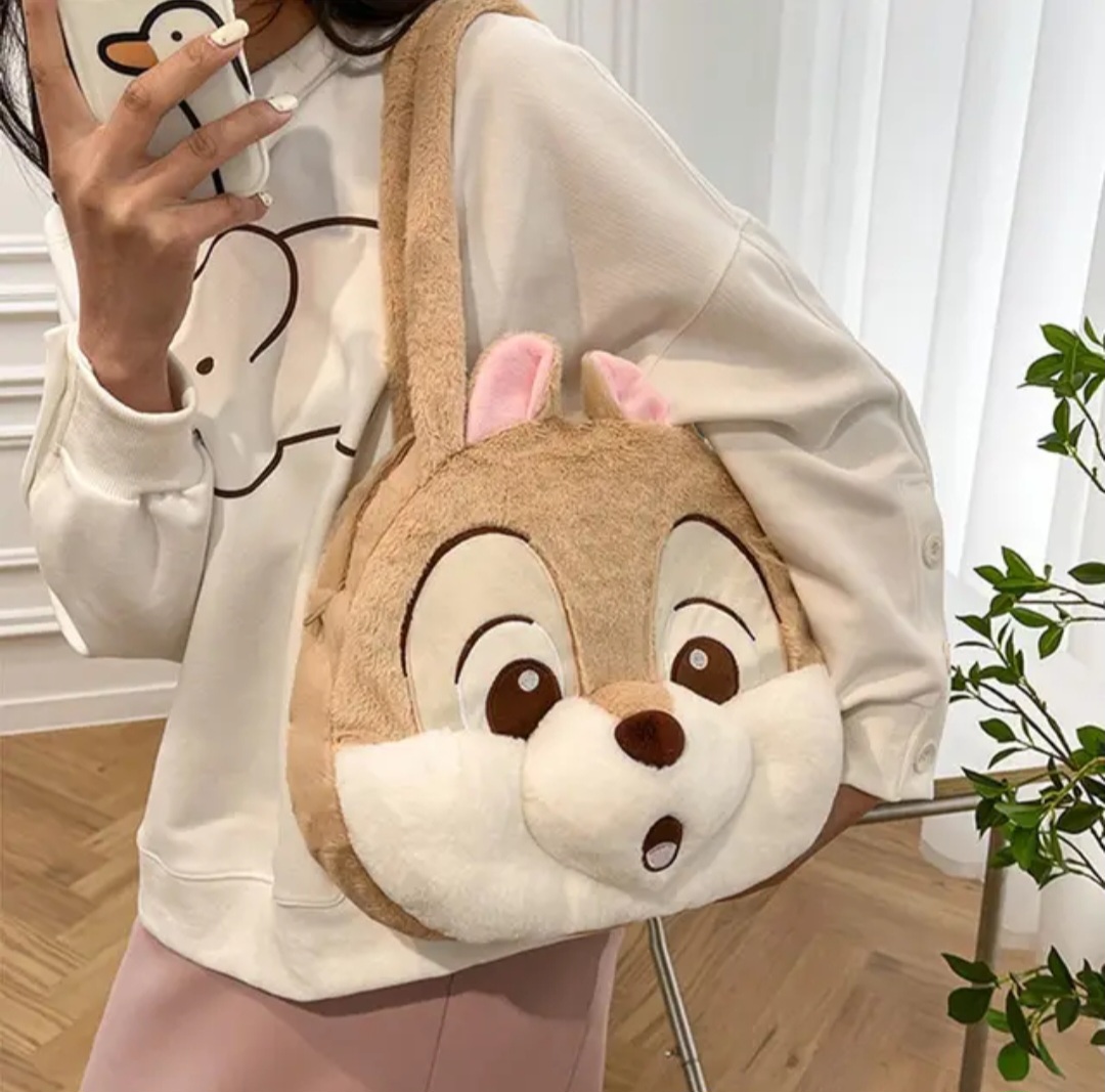 Túi đeo vai nữ cỡ lớn hoạt hình sóc chuột nâu đáng yêu
