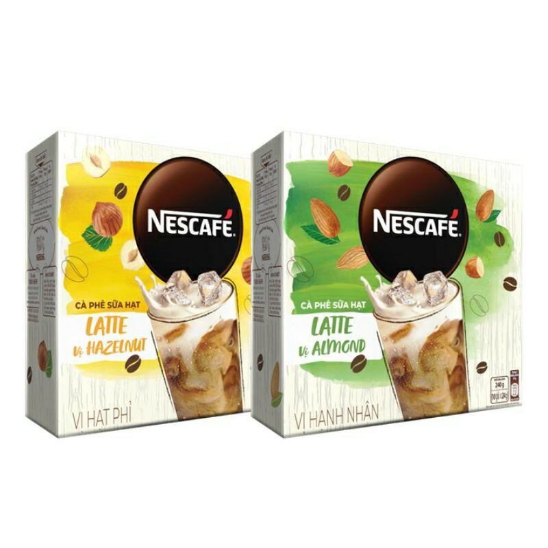combo 2 Nescafe Cà phê sữa hạt LATTE vị hạnh nhân &Vị  hạt  phỉ  [hộp 10 gói ×24g]