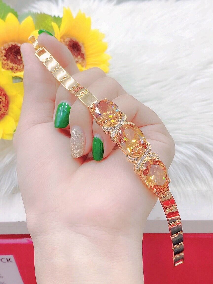 Lắc tay nữ mạ vàng 18k cao cấp đính đá màu vàng mẫu mới về