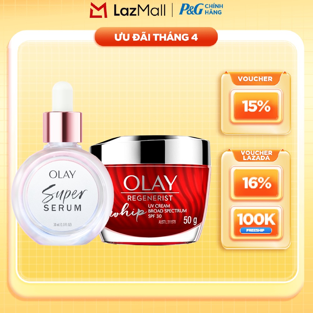 Combo 2 SUPER SERUM OLAY SỨC MẠNH TỪ 5 DƯỠNG CHẤT TRONG 1 - Chai 30ML Và Kem Dưỡng Ẩm Ban Ngày OLAY REGENERIST WHIP 50G