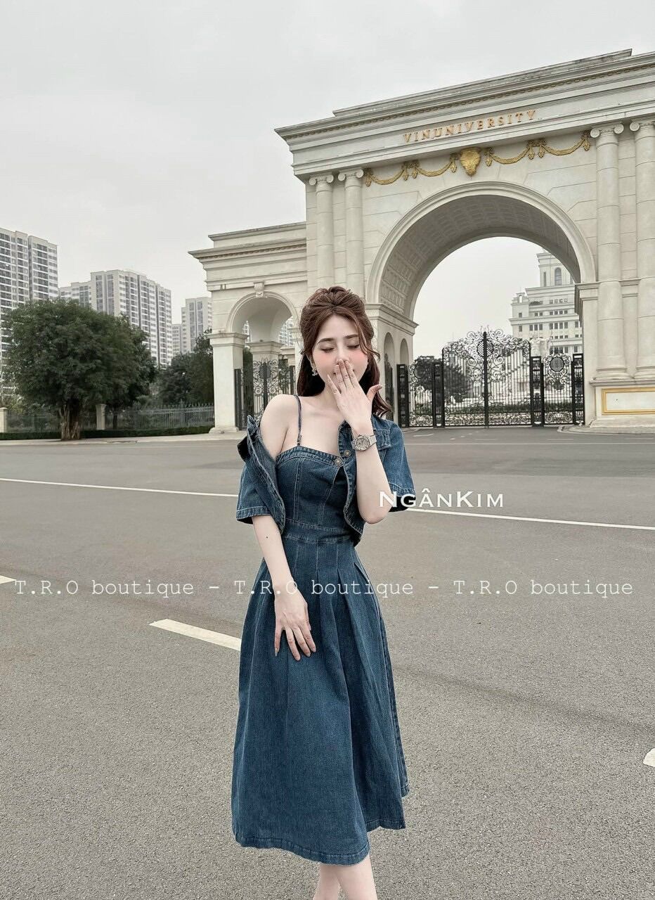 (SHOP BIGSIZE NỮ 50KG ĐẾN 90KG)  set đầm 2 dây jean