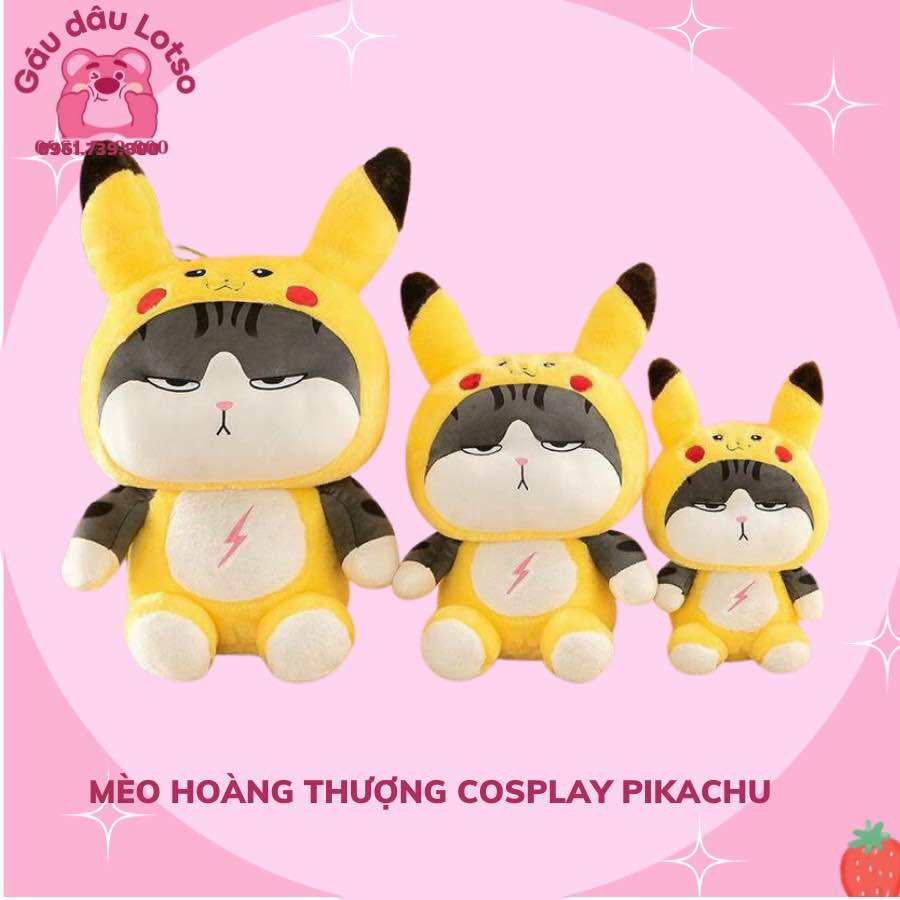 Gấu bông mèo hoàng thượng cosplay pikachu size to