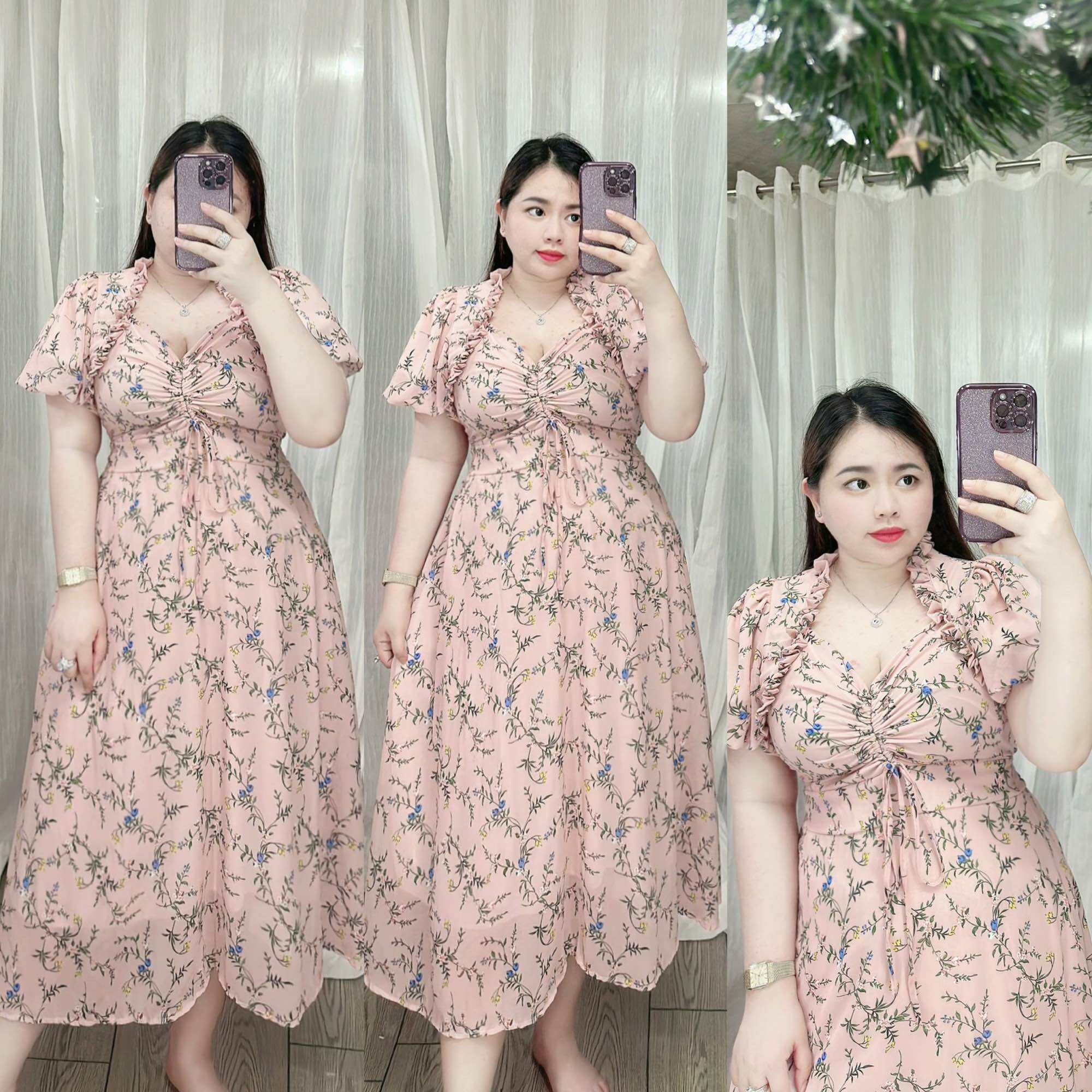 [Bigsize 60-90kg] Đầm rút voan tay bí