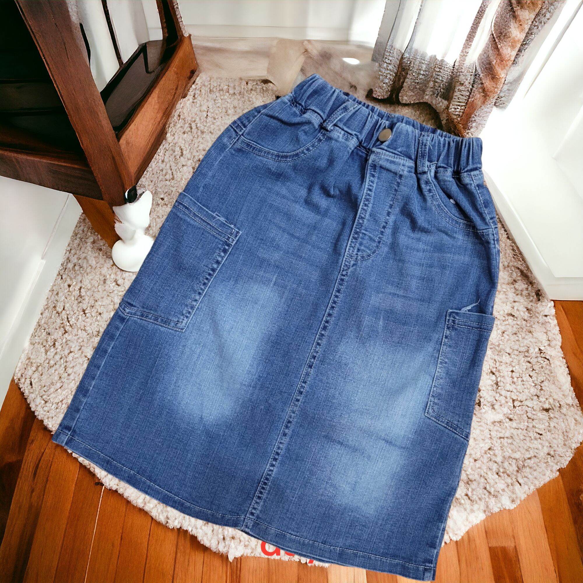 Chân váy jeans dáng xuông bé gái sz 18-40kg ,chân váy bò dáng dài qua gối cho bé gái