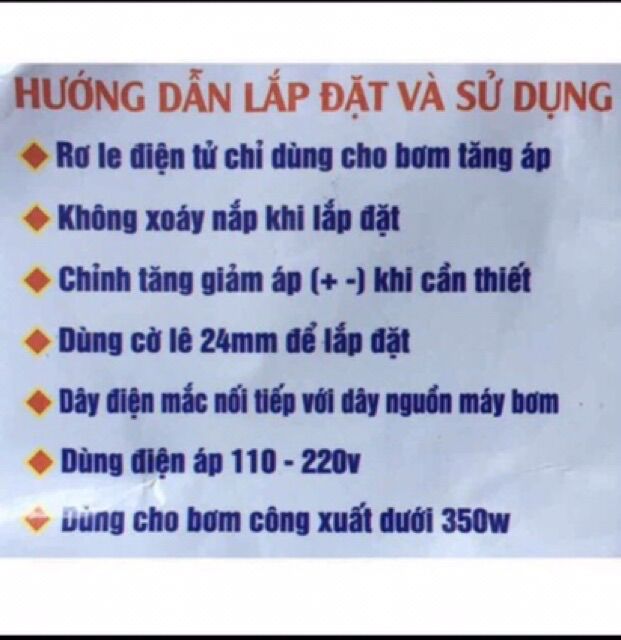 Rơ le máy bơm tăng áp điện tử ren 12-14